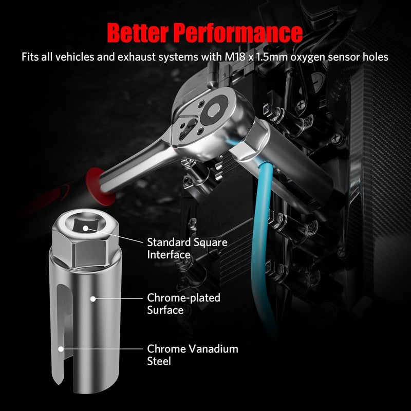 HTOMT 5PCS Oxygen Sensor Socket Removal Tool Wrench and Thread Chaser Set O2 Oxygen Sensor Socket Set Automotive Oxygen Sensor Removers for Removing and Install Oxygen Sensors Hex Vacuum Switches - Image 3